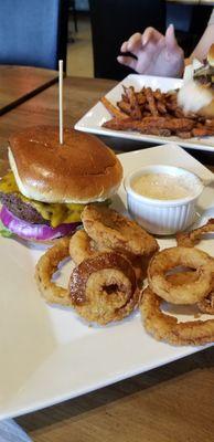 Burger with onion rings