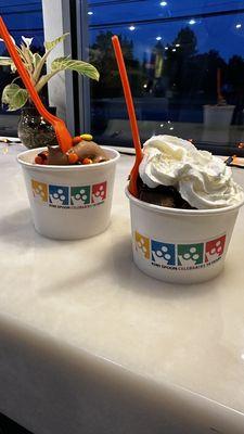 Two frozen yogurt creations