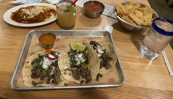 Steak tacos Peach Margarita and the stuffed pepper