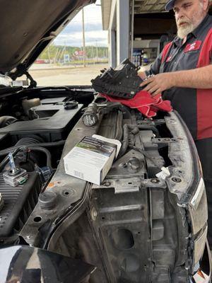 Jason working on the headlights