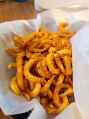 Curly fries, a bit too salty