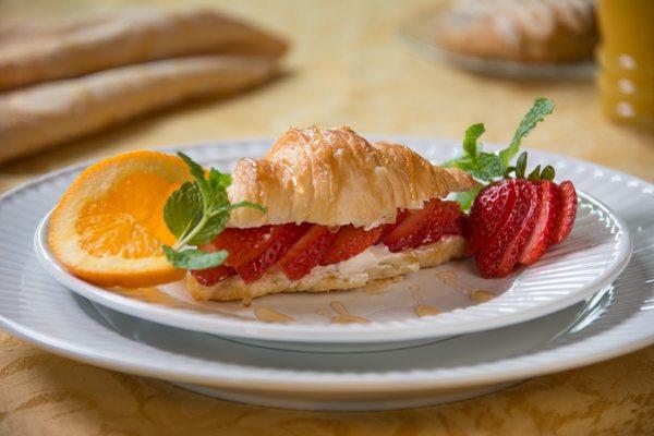 Croissant with Strawberries, Goat Cheese and Honey