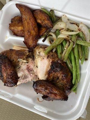 Yum yum! Half rotisserie chicken. (White meat), green beans and fried sweet plantains