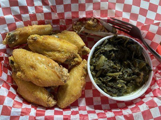 Lemon Pepper wings and turnip greens