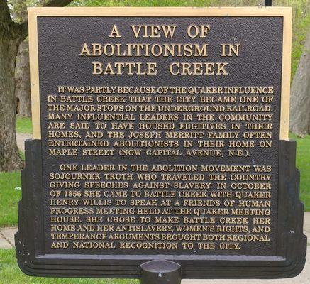 Abolitionism Historical Marker in Quaker Park, Battle Creek MI