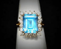 14K Yellow Gold Swiss Blue Topaz & Diamond Ring