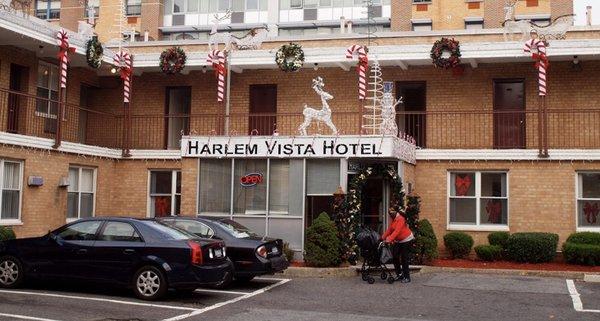 Christmas decorations at the Harlem Vista Hotel.