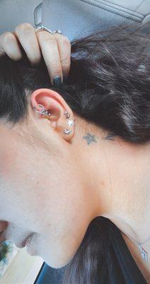 Triple forward helix piercings