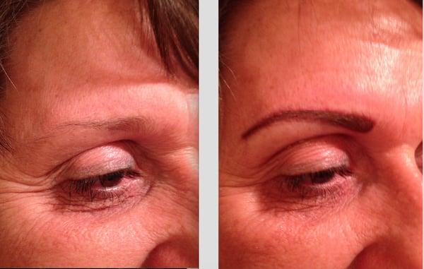 Before and after eyebrow permanent makeup.