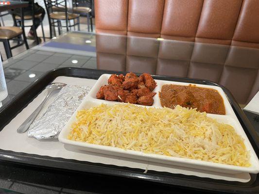 Lunch combo with chicken tikka masala and chicken 65