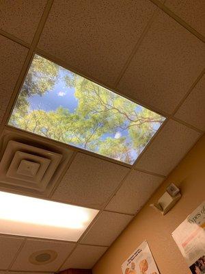 Pictures on ceilings in therapy rooms.