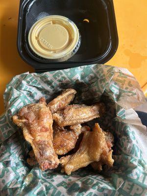 Lemon pepper wings with honey mustard.