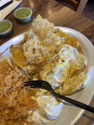 Chilaquiles and eggs with rice!