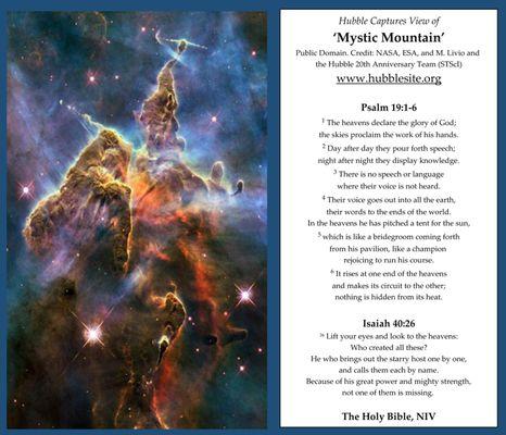 Our website's 2010 American Heritage Treasure letter-"Mystic Mountain" Image from the Hubble Telescope