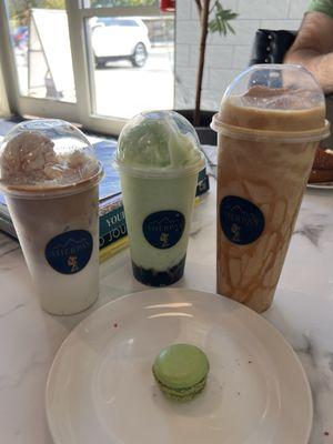 Left to right: Ice Cream Latte, Jade Honeydew Delight, Pumpkin Smoothie