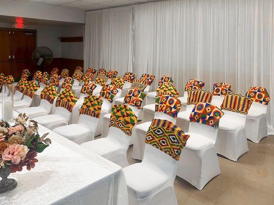 Table and chairs decorated for special seating