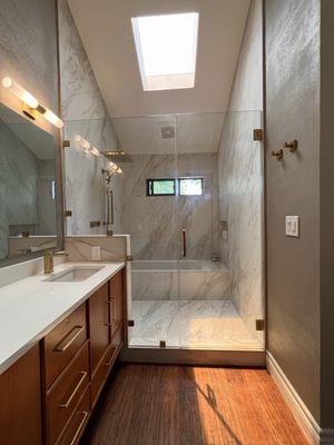 Pleasant Hill, CA: Master bath remodel--converted freestanding tub to a spacious wet area with combined tub and shower. Stunning results!