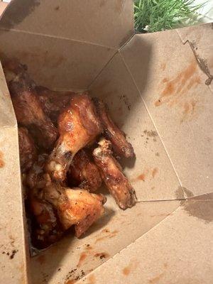 Wings.   Small on size, big on taste.   Super crispy and sauce was baked on - yum! These were honey BBQ.