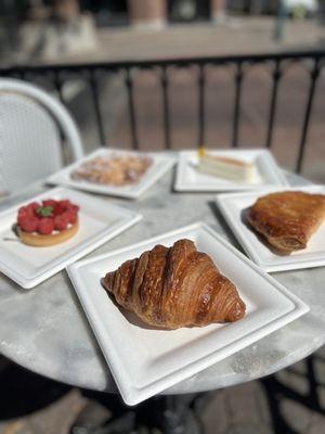 Croissant, Almond Croissant, Raspberry Tart,  Le Voyage, Apple Turnover