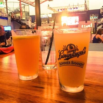 Blue Moon and Grapefruit Summer Shandy. You can easily see the stage from our table.