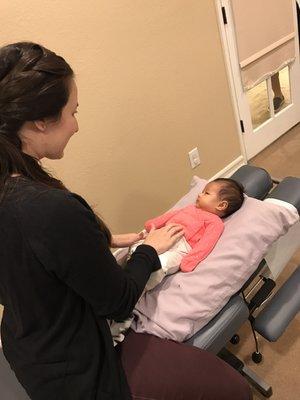 Dr. Debbie working on my one month ! She was very gentle and my baby loved it.