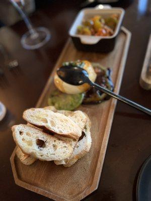 Burata , Balsamic, heirloom tomatoes and bruschetta