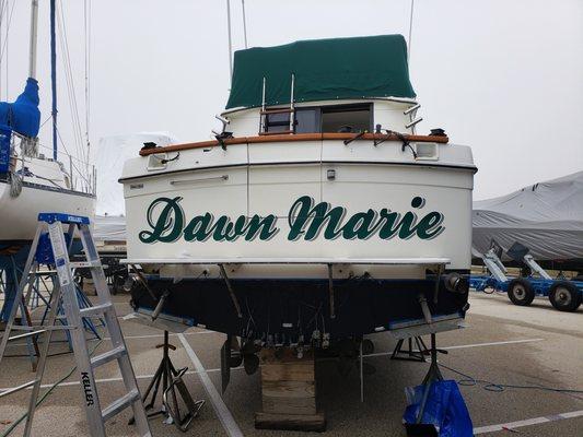 Custom boat name graphics - designed and installed