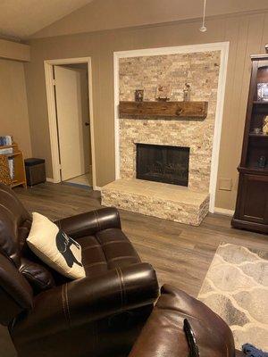 New fireplace, and new floors.