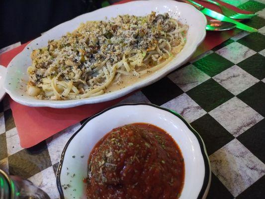 Linguini in White Clam Sauce and Meatball