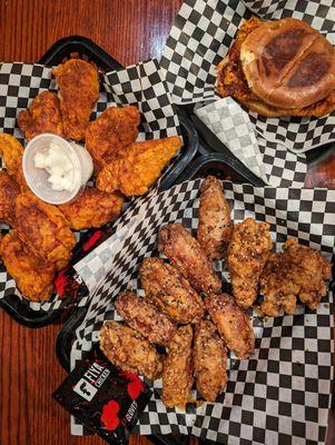 Fiya style and soy garlic wings with a fiya style chicken sandwich