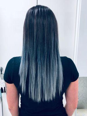 Root shadow with silver ombré extensions