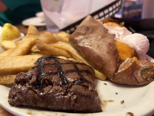 6oz sirloin, fries and sweet potato