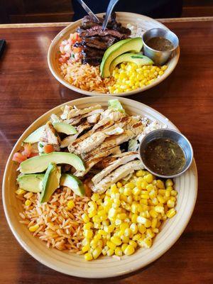 Mexican Bowls. Chicken and black beans and pinto beans and steak. Yummy