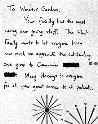 Thank you card from family of resident.