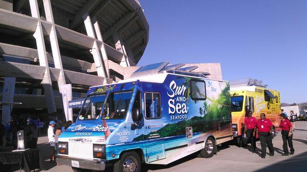 Cool looking truck. At a stadium.