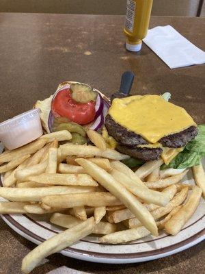 Jim's double cheese burger.