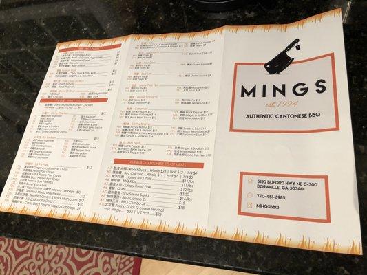 Mings menu - Part 1 of 2.