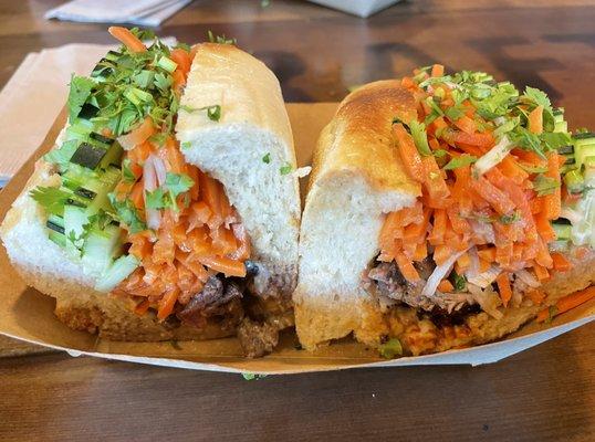 Steak Bahn Mi on the left, Chicken on the right.  Both really good!