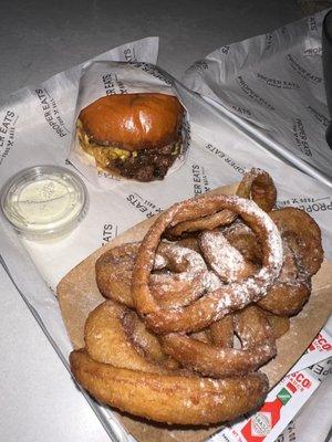 Smash Burger and CRISPY ONION RINGS BBQ Ranch