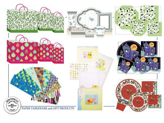 Holiday Gift Bags, Porcelain Tabletop Collections, Paper Tableware, Gift Wrap, Baby Calendars and Photo Albums.