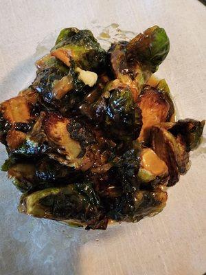 Fried Brussels Sprouts in peanut sauce. Yummy!