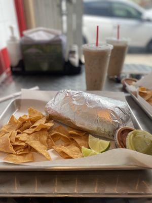 Asada burrito and Horchata