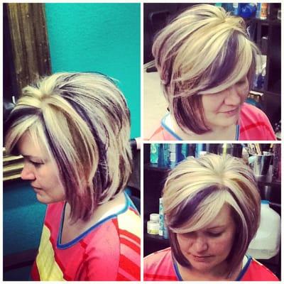 Fun blonde with bright purple pieces!