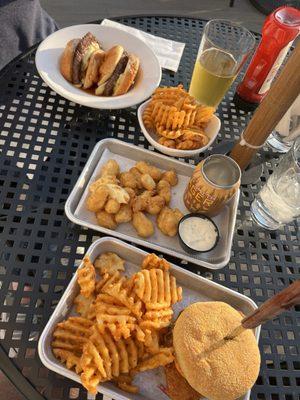 Thursday cheap date night ( FANCY CHICKEN SANDWICH(vegetarian),  CANADIAN TUXEDO, CHEESE CURDS)