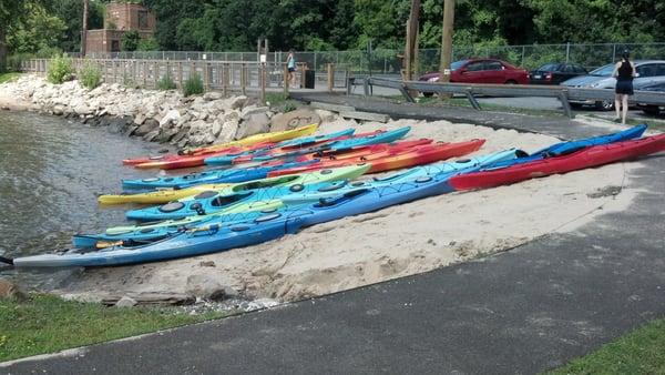 Kayaks waiting to go at Hastings on Hudson.