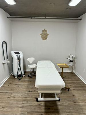 Our laser hair removal room featuring the BAREit by Sciton