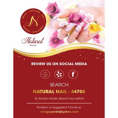 Search Natural Nails 44708 to find us on Google, Yelp, Facebook & Instagram