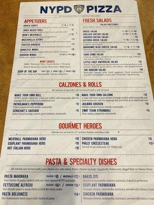 Front of menu