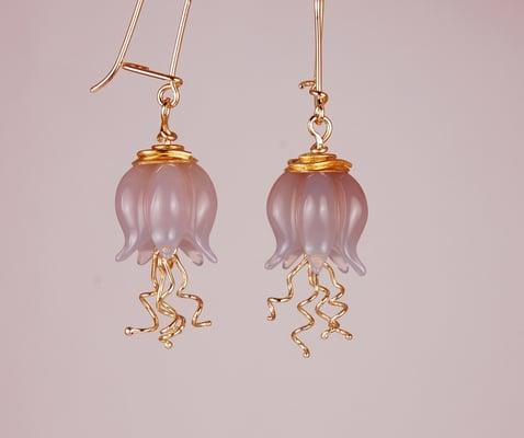 22k and 18k gold, grey moonstone jellyfish earrings