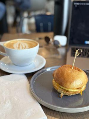 Egg and cheese sandwich and Caramel Latte